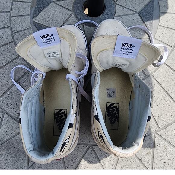 Vans Sk8-Hi Checker Flame Sneakers Off White Black High Top Classic Skate Shoes - Picture 5 of 10